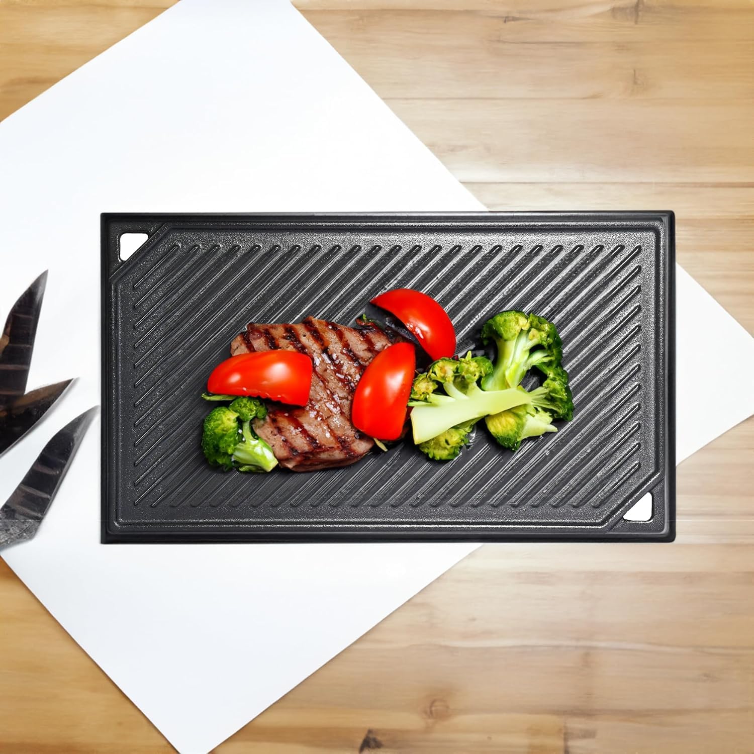 Leship Piastra rettangolare reversibile in ghisa per forno, piano cottura, grill e altri, 41 x 24 x 1,5 cm
