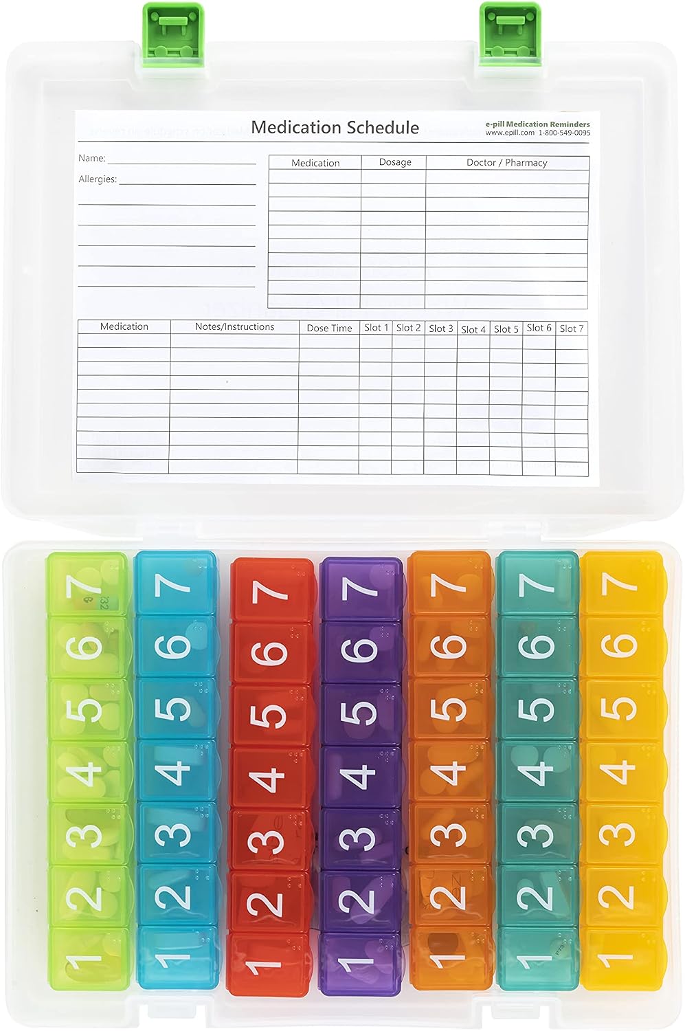 e-Pill 7 Times a Day x 7 Day Weekly Pill Organizer, Vitamin and Medicine Pillbox with Clear Case