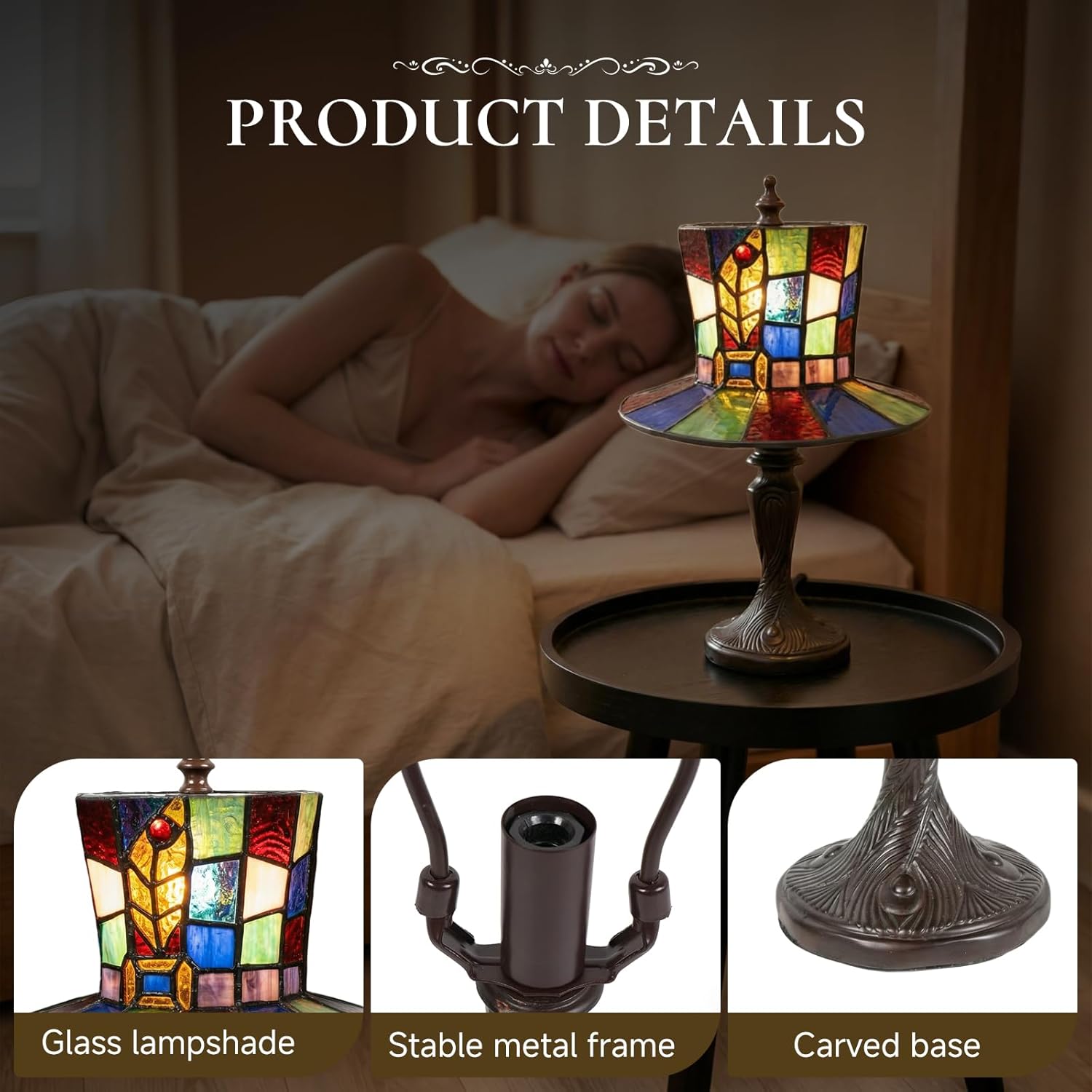 YODIMUST-MFM101 7-inch Tiffany-Style Table Lamp, Stained Glass Lamp, Magic Hat Series Retro Creative Lamp, Whimsical Lamp Suitable for Decorating Bars, Living Rooms, Bedroom
