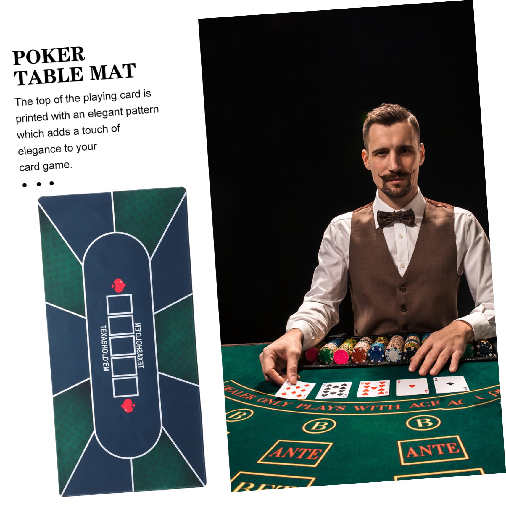 Tappeto da Gioco Carte Poker Rettangolare in Gomma | Copertura Tavolo per Carte, Motivo Stampato Classico, Effetto Antiscivolo e Fonoassorbente