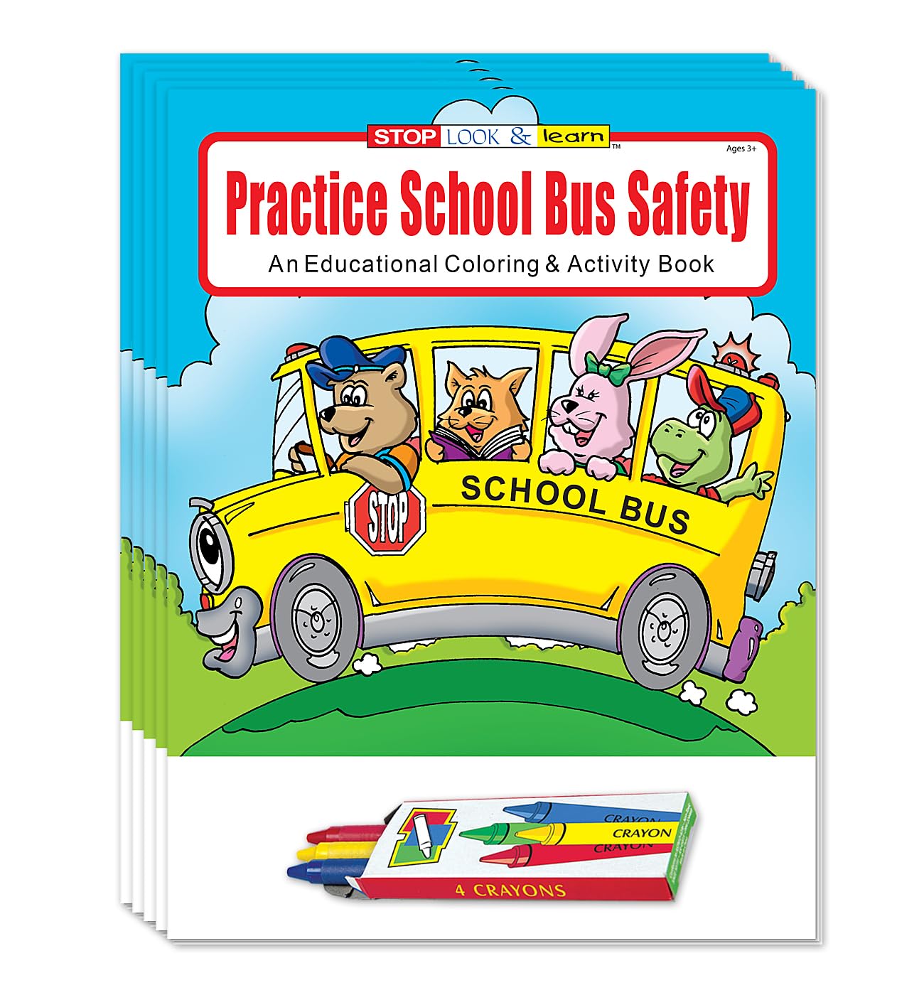 ZOCO – School Bus Safety & Rules Coloring & Activity Books (50 Bulk Pack, with Crayons) – Bus Driver Gift & Handout for Kids