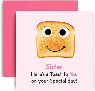 Huxters Birthday Cards for Women Special Toast to Sister Happy Birthday Card - Birthday Card for Sister with Lovely Pink Envelope Funny Birthday Card Sister