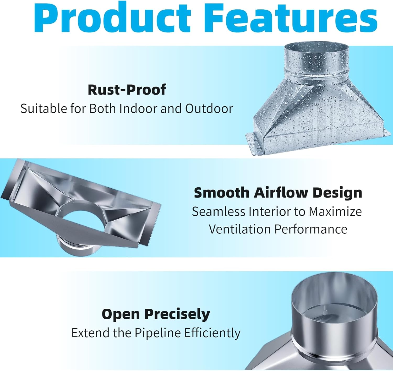 Microwave Vent Kit 6'' Dia to 3-1/4" x 10" Round to Rectangular Duct Adapter,Galvanized Steel Transition for Range Hood Exhaust Pipe, Microwave Ducting, HVAC – with Foil Tape and Adjustable Clamp