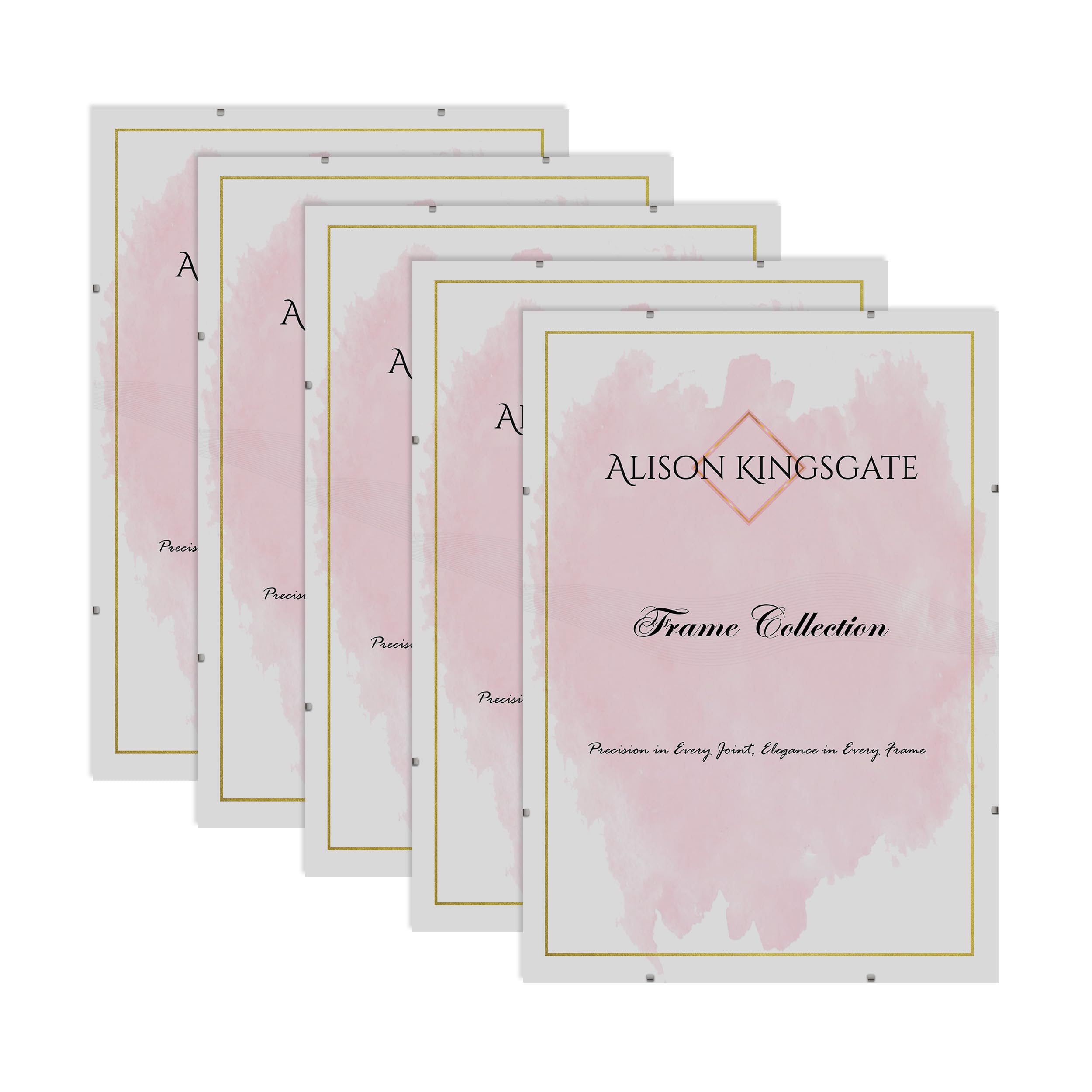 Alison Kingsgate 17X17 Clip Frame (Pack of 5)- Frameless Picture Frame with Shatter-Resistant Perspex & Sturdy MDF Back- Borderless Clip Photo Frame for Posters, Certificates, Art & Wall Decor