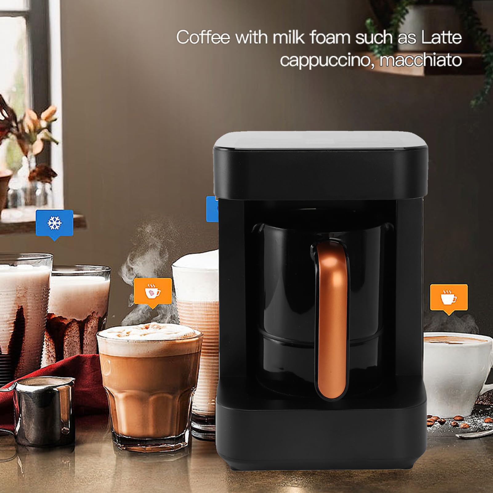 Fdit Macchina per caffè Turco con Montalatte LCD Touchscreen 11 modalità di Riscaldamento Portatile per la Casa (Spina europea)