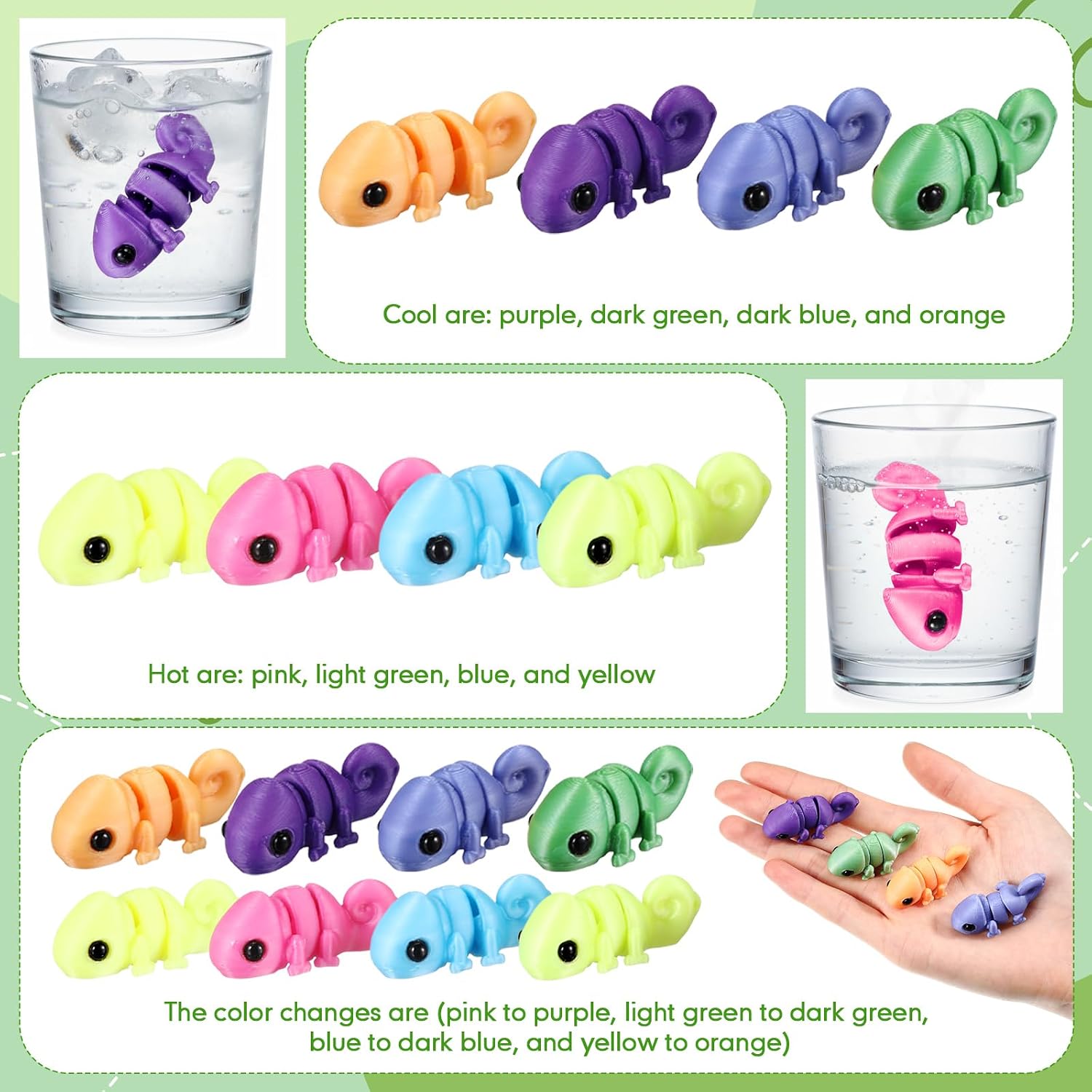Honoson 12 Pcs 3D Printed Animals, 4cm, Chameleon image 4