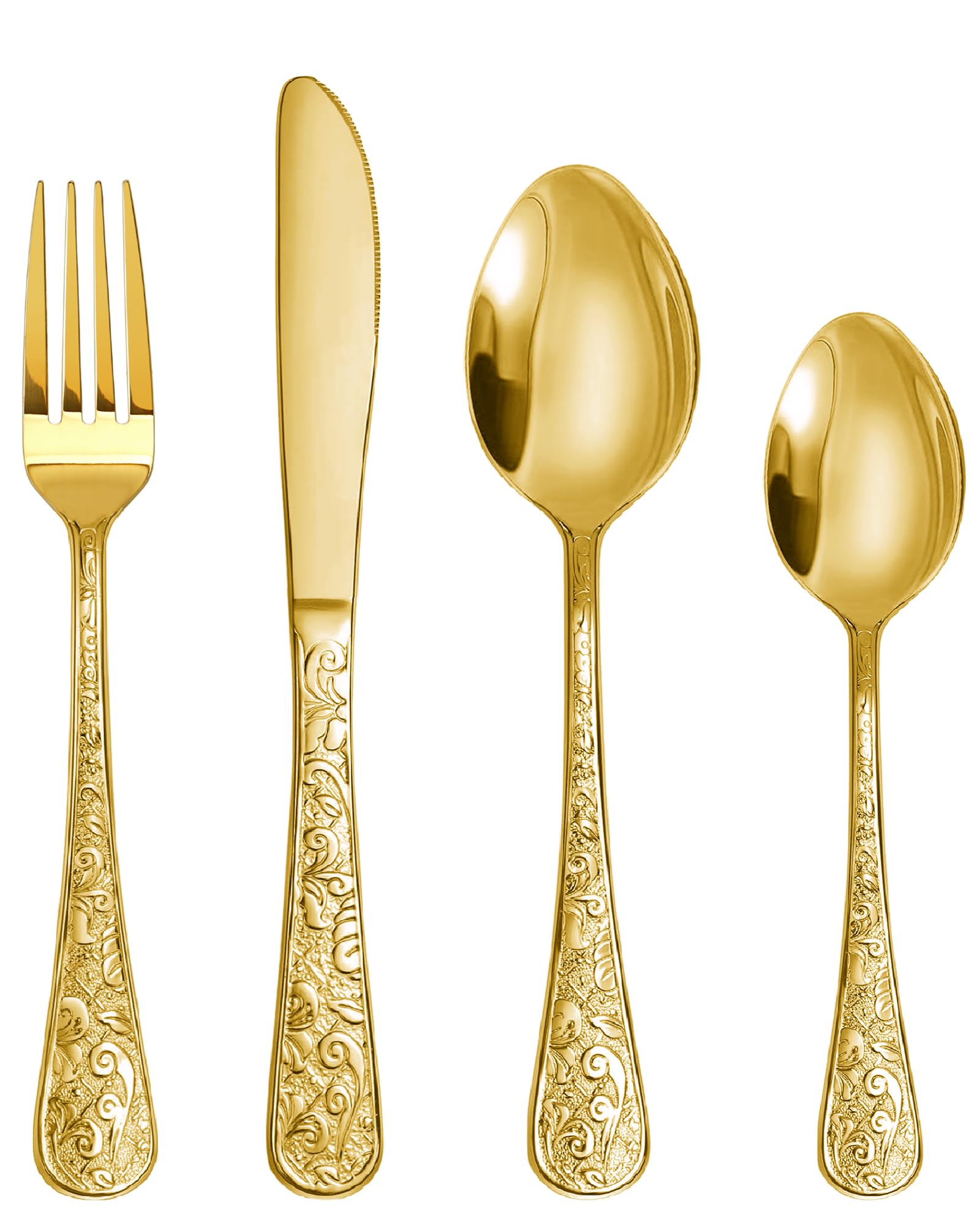 Ensemble de couverts vintage en or sculpté 24 pièces pour 6 personnes, vaisselle en acier inoxydable avec couteau/fourchette/cuillère, ensemble de couverts pour la maison et la cuisine