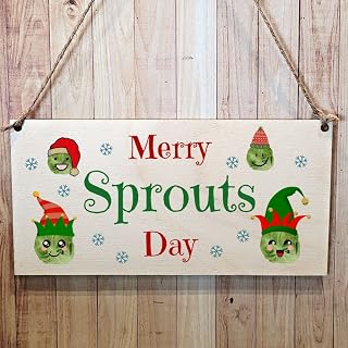 Second Ave Merry Sprouts Day Wooden Hanging Gift Rectangle Christmas Xmas Decoration Sign Plaque