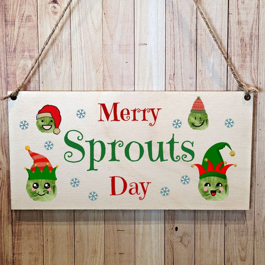 Second Ave Gift Company Green Second Ave Merry Sprouts Day Wooden Hanging Gift Rectangle Christmas Xmas Decoration Sign Plaque
