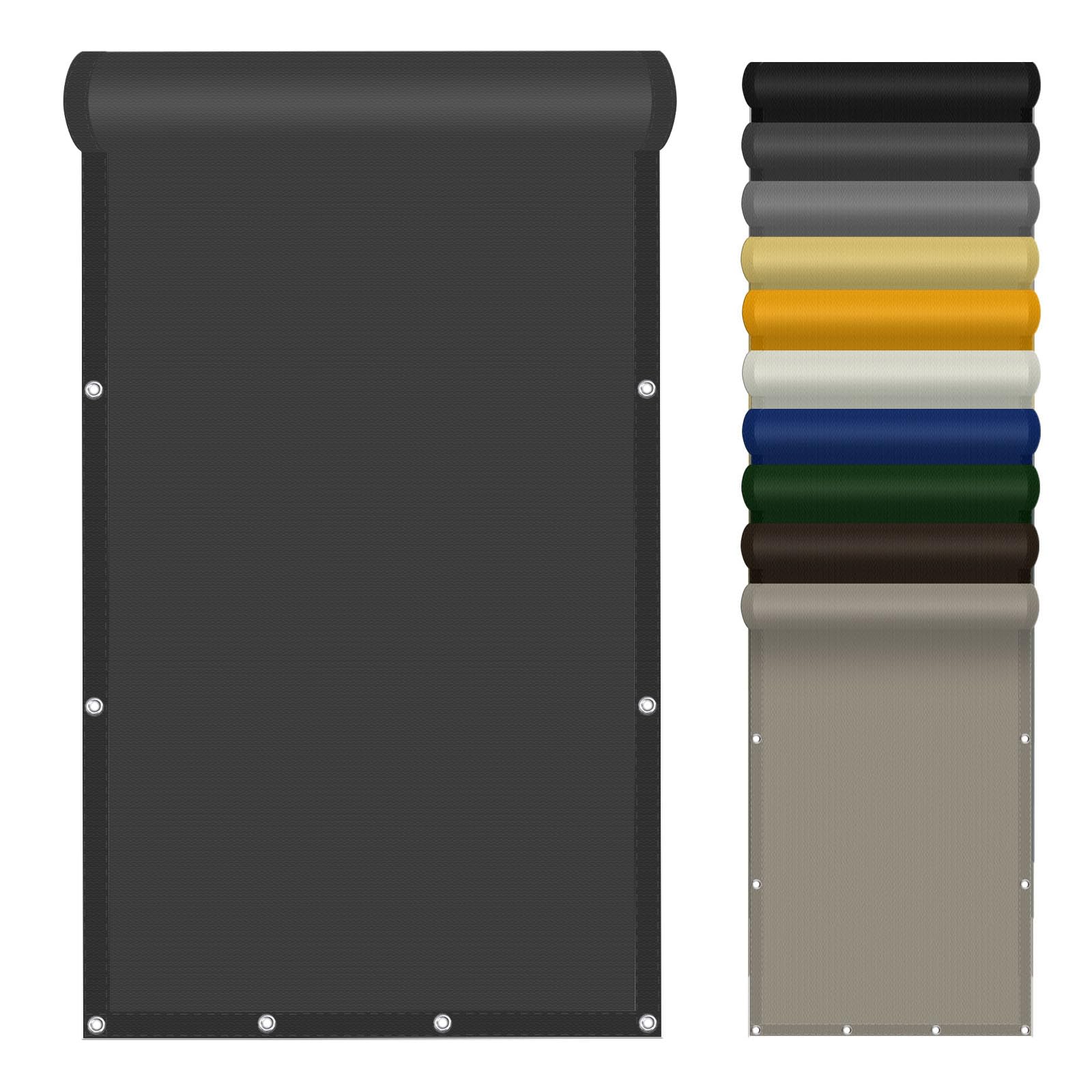 Voile d'ombrage imperméable 350x370 cm noir avec œillets pour terrasse et jardin