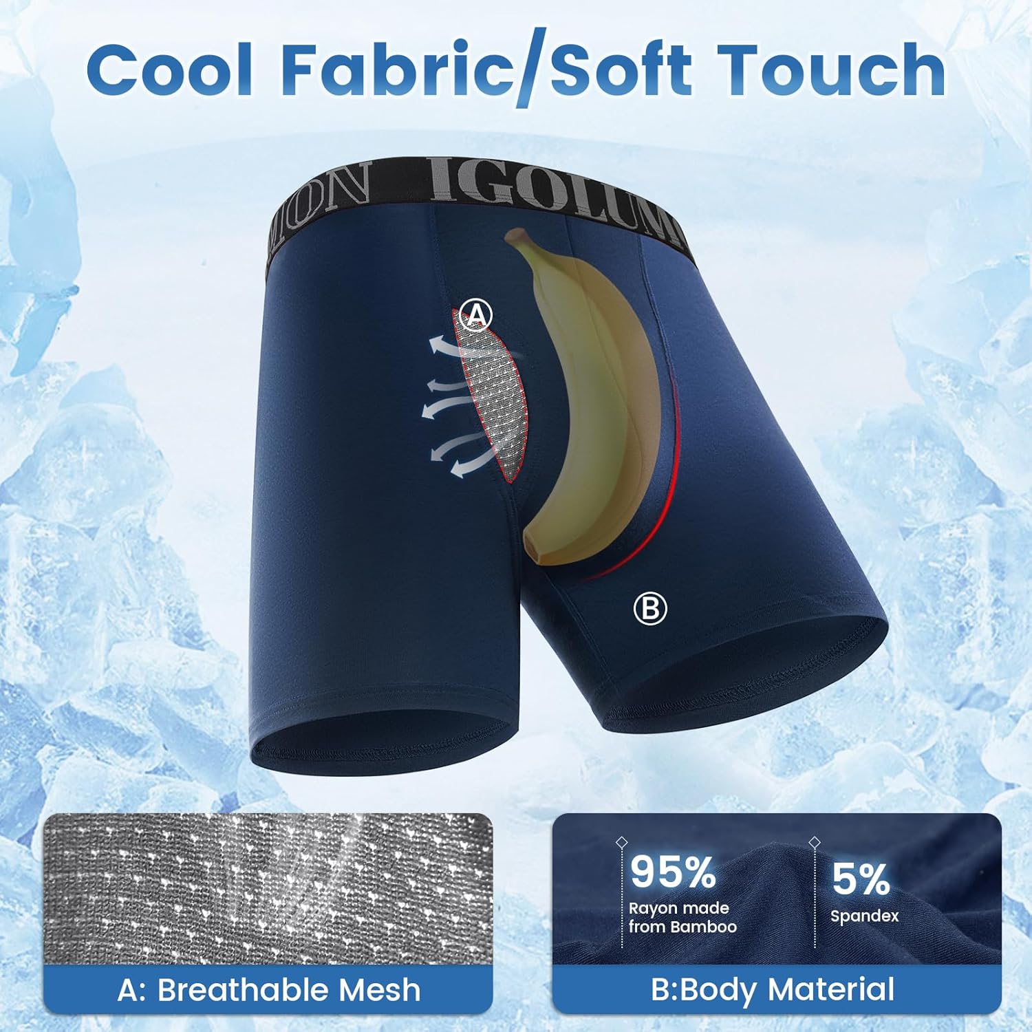 IGOLUMON Men’s Underwear Boxer Briefs 6-Pack Breathable Bamboo Rayon Soft Boxer for Men with Fly Underwear Trunks - Image 2