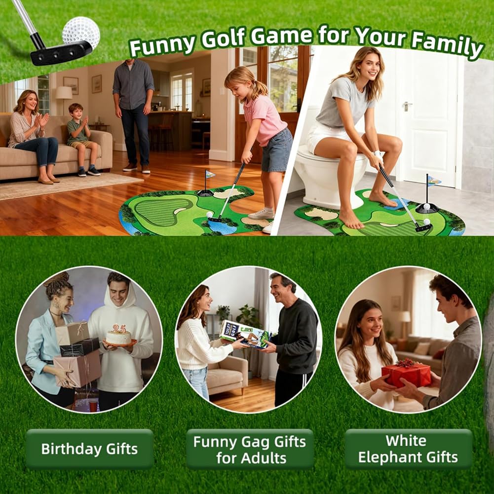 Set di Giochi da Golf per WC, Mini Golf in Bagno con Tappetino da Putting - 7 Pezzi