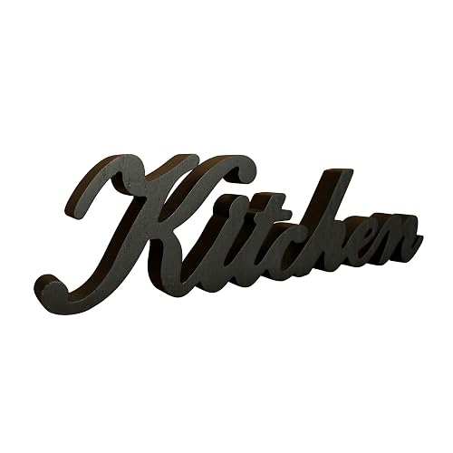 CVHOMEDECO. Rustic Matt Black Wooden Words Sign Free Standing "Kitchen"