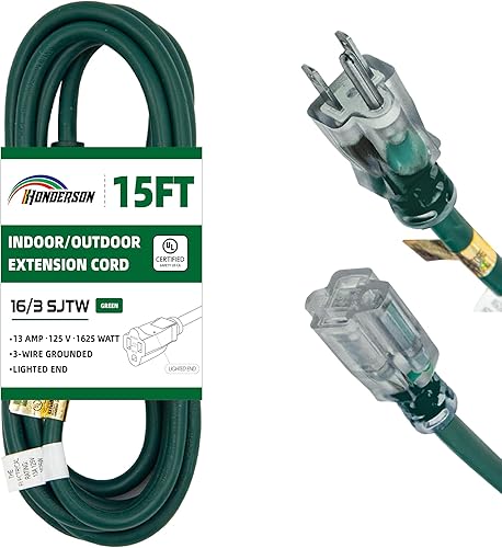 Miniatura 49 de Cable de extensión iluminado para exteriores 12/3 de 6 pies, calibre 12, 3 puntas, SJTW, resistente cable de extensión rojo neón con enchufe de 3