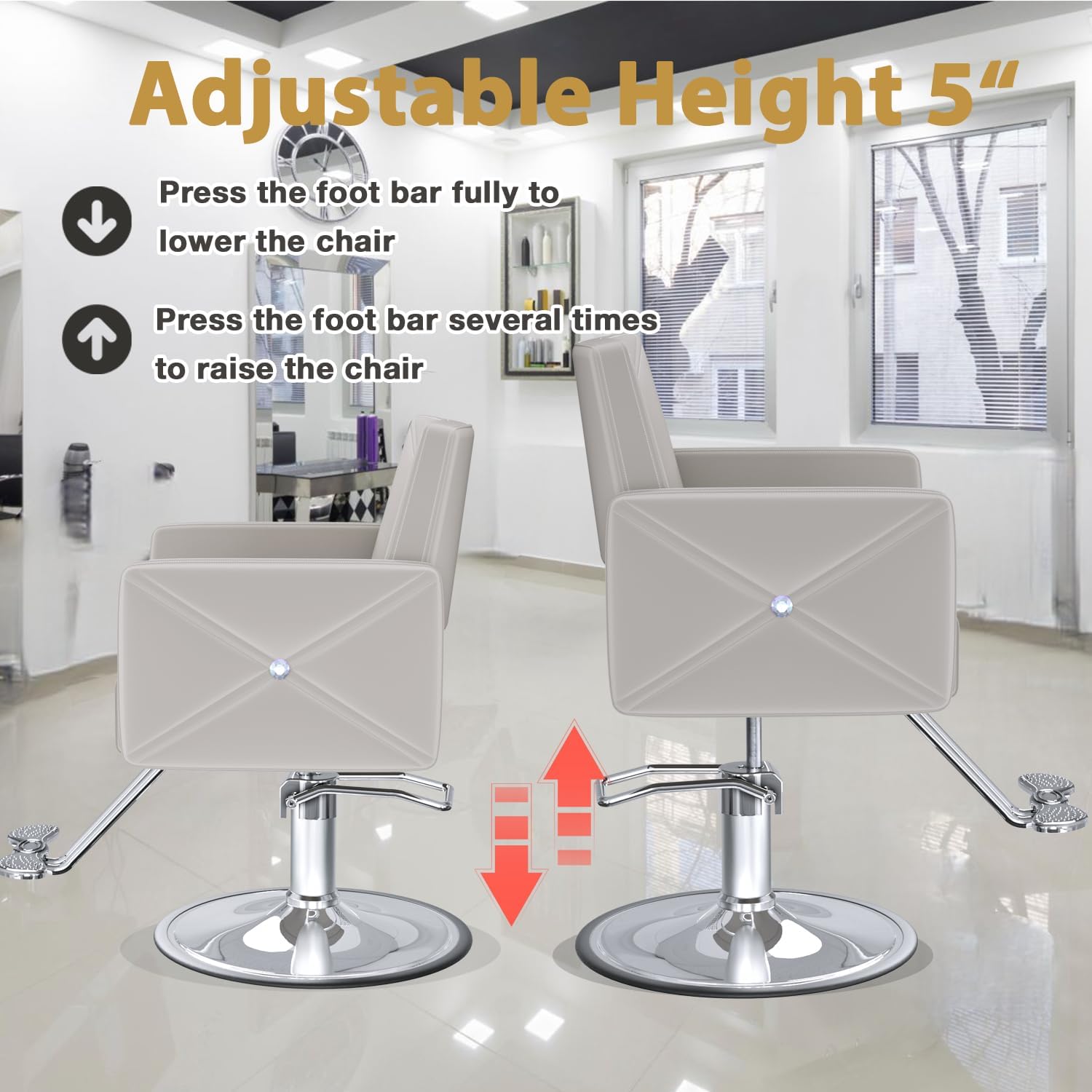 Salon Barber Chairs for Hair Stylist, Hair Salon Stylist Chair with Heavy Duty Hydraulic Pump Height Adjustable, 360 Degrees Rolling, Barber Braider Spa Beauty Equipment, Studio Gray