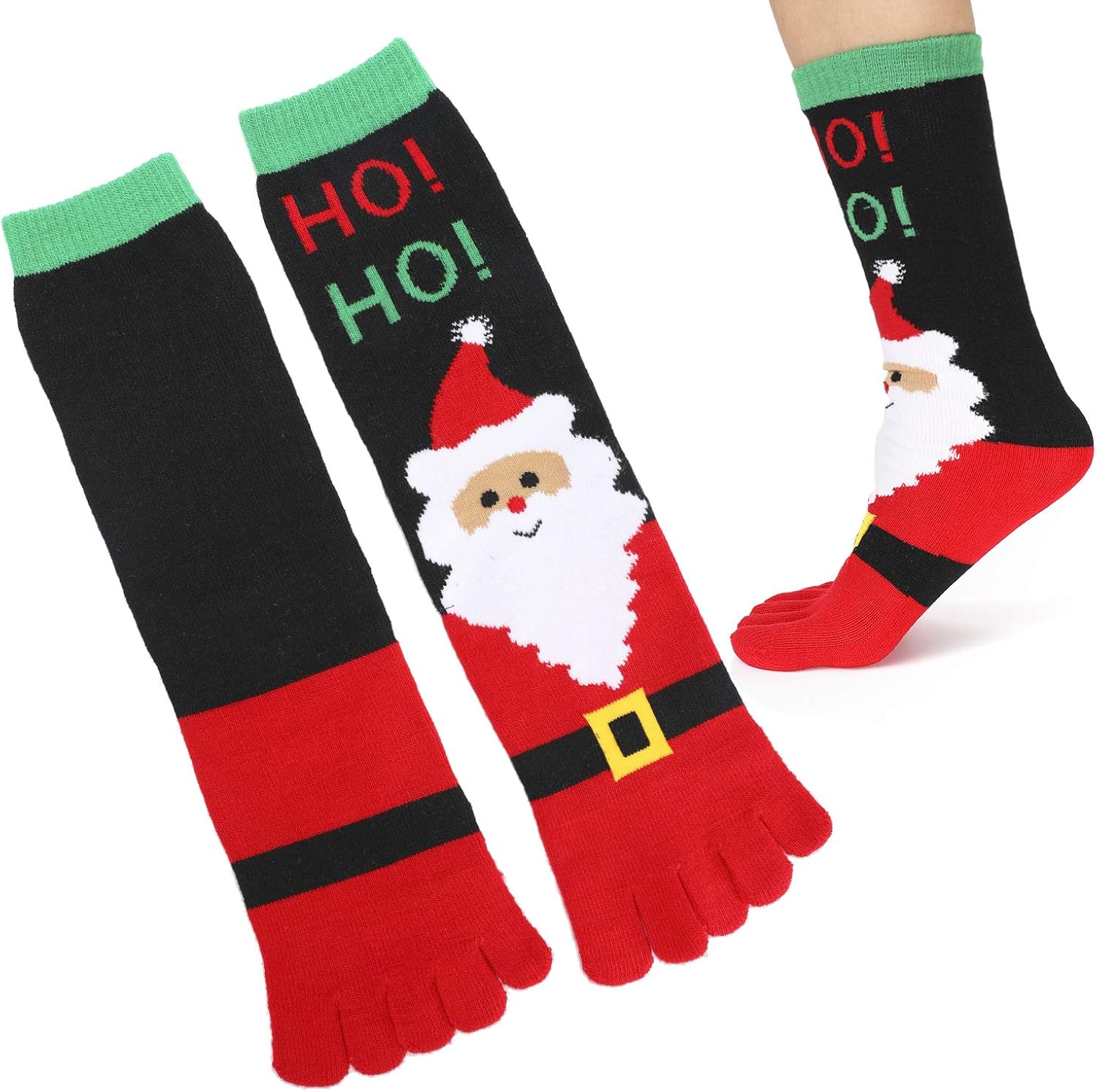 Christmas Toe Socks, Novelty Socks With Toes Knitted Christmas Socks