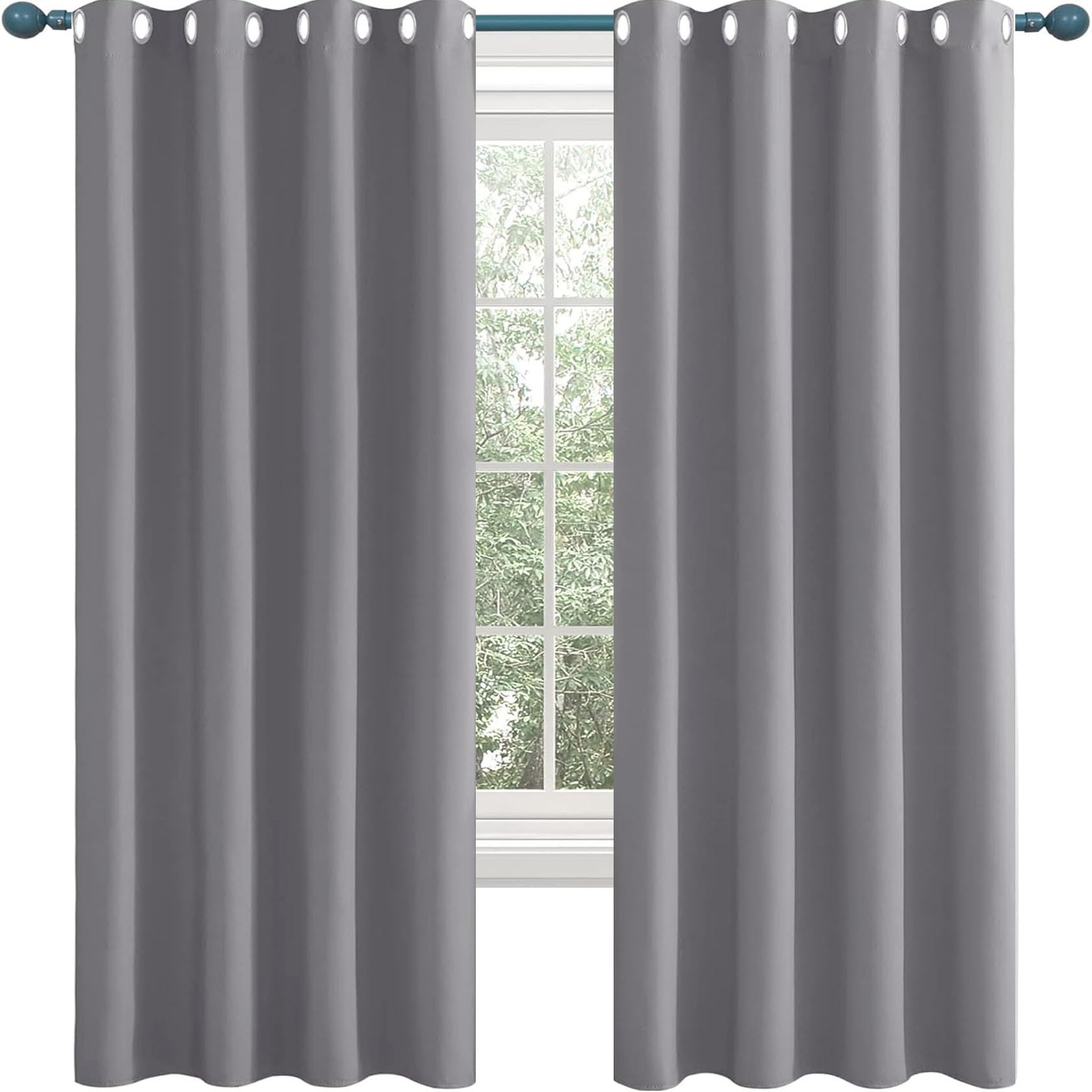 Cortina Opaca Termica 140 x 120 cm Termicas Aislantes Frio y Calor Modernas Cortinas Cocina Fácil Instalación para Ventanas Habitacion, Gris Claro