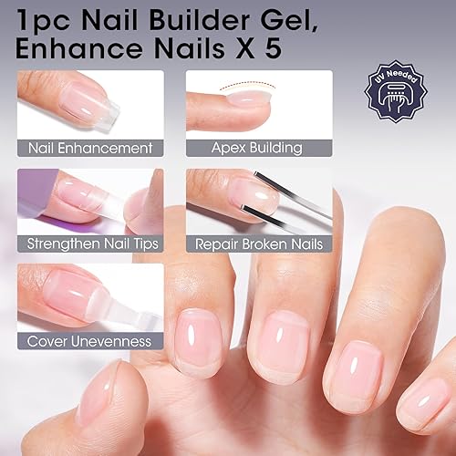 Miniatura 4 de Gellen Gel constructor de uñas de grado de salón, 5 en 1, sin hema, gel constructor transparente para fortalecedor de ápice de uñas, 0.7 onzas