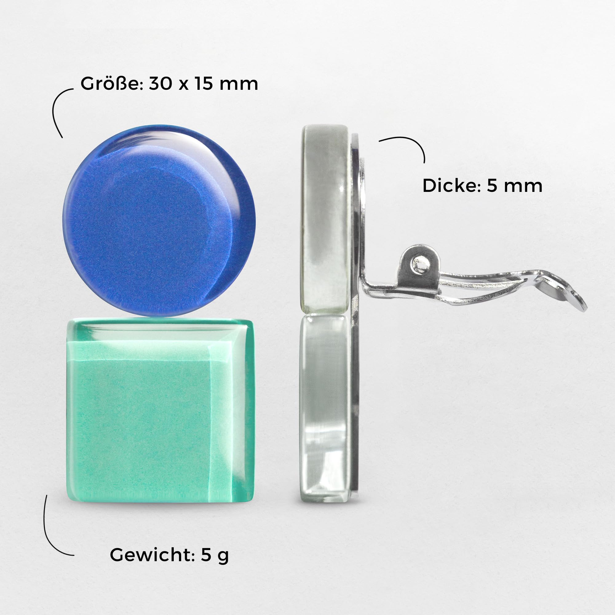 Geometrische Clip Ohrringe ohne Ohrlöcher • Bauhaus Design Ohrclips in 16 Farbvarianten • Statement Schmuck aus Glas • nachhaltig & handgemacht • 30x15x4mm