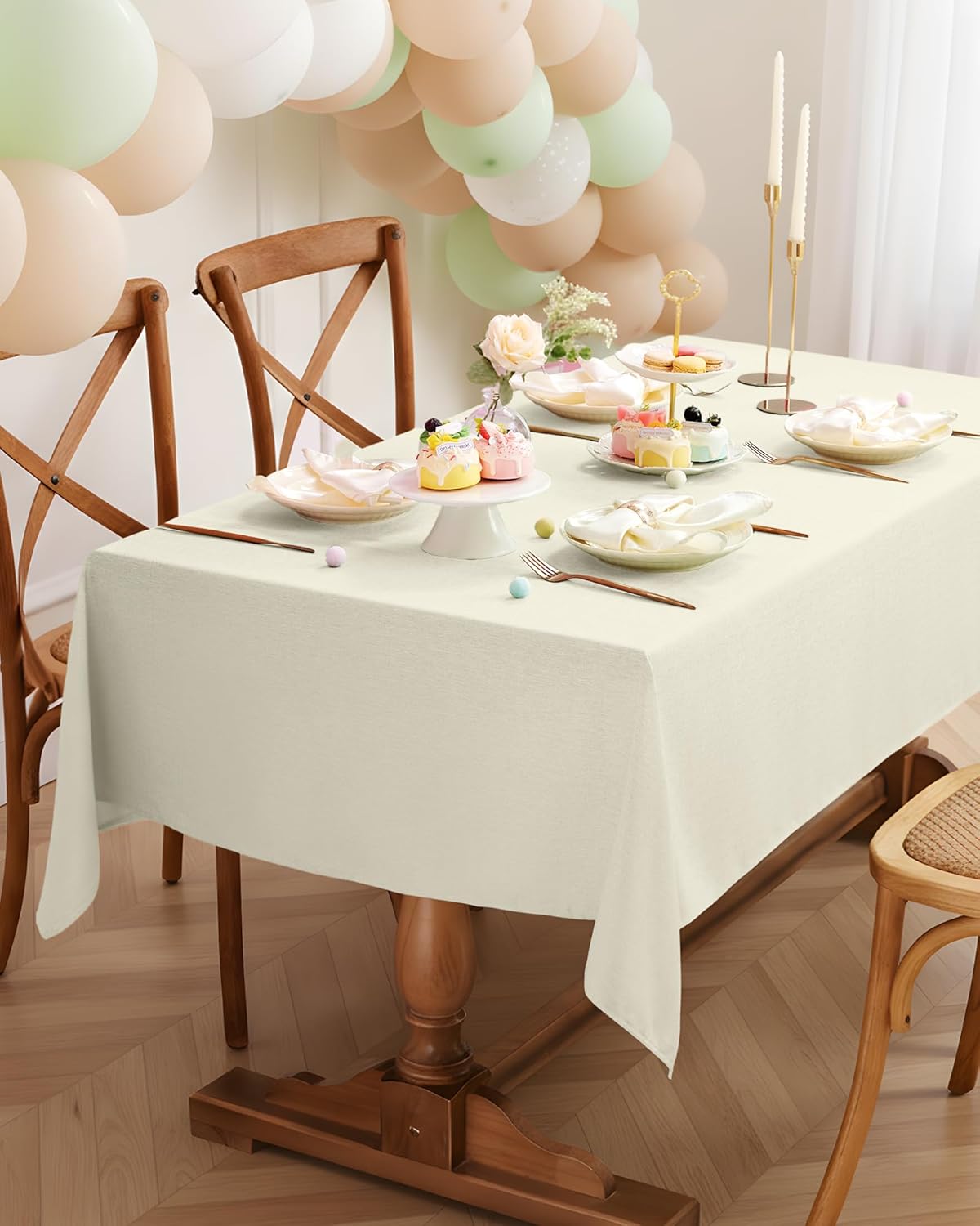 Pureegg Rectangle Linen Tablecloth Waterproof & Stain Resistant, Wrinkle-Free Table Cloth Adds Elegance and Protection, Ideal for Dining, Party, Wedding and Outdoor, 60 x 84 Inch, Cream, Ivory