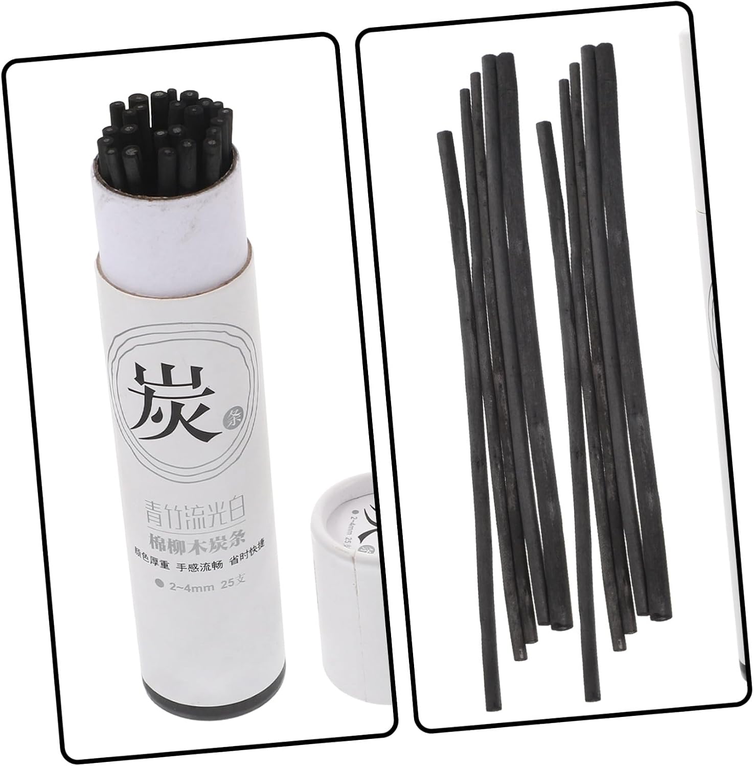 25Pcs Compressed Charcoal Sticks for Painting and Sketching Willow Charcoal Drawing Supplies for Teens and Adults Artist Grade for Shading and Art Projects