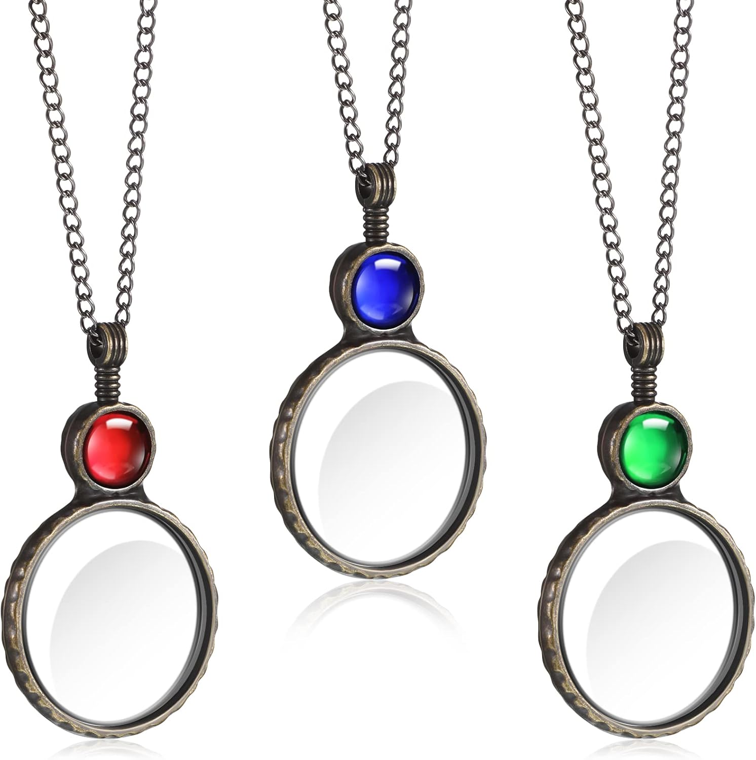 3 Pcs Magnifying Glass Necklace Magnifier Pendant Necklace