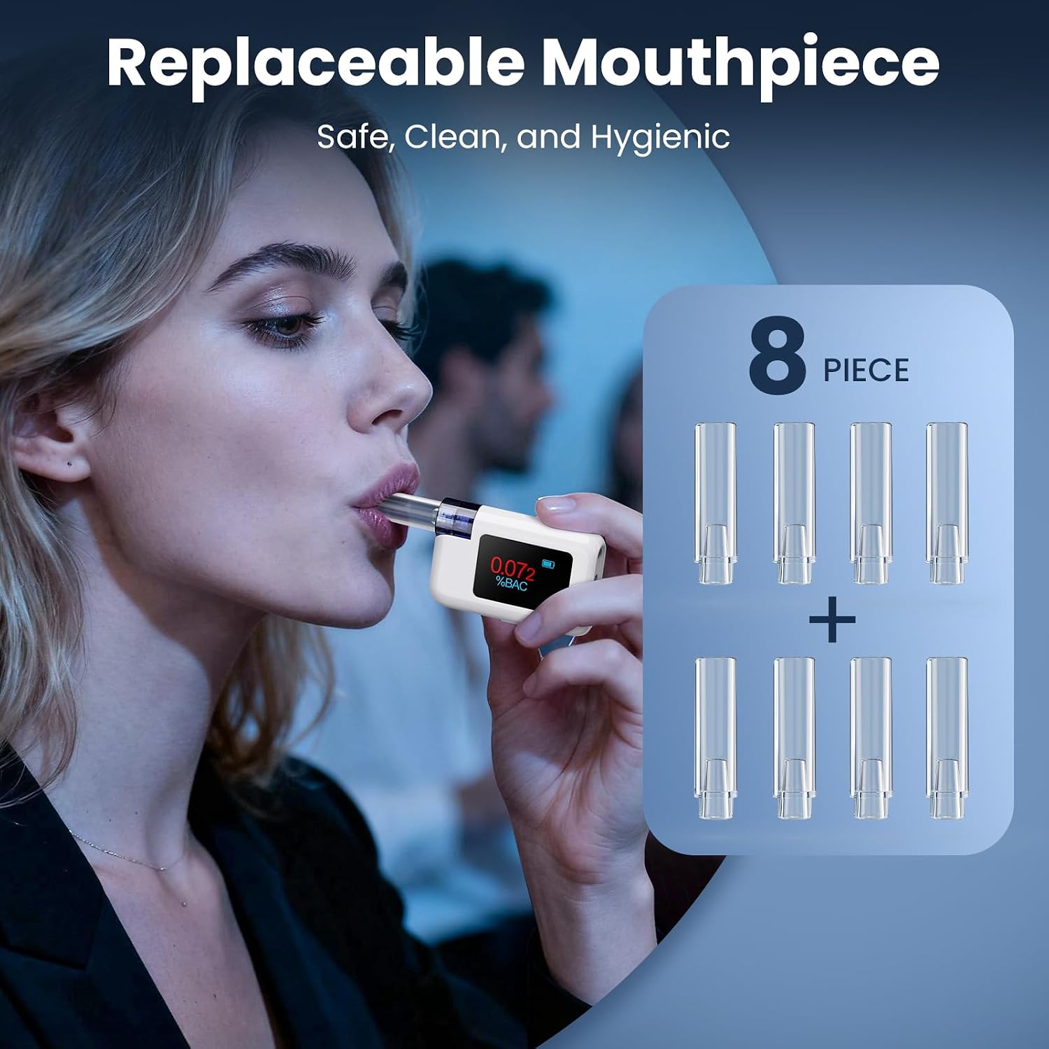 Portable Breathalyzer, Digital Alcohol Breathalyzer for Personal Use, Breathalyzer Test for Alcohol, Breathalyzers for Alcohol Screening with Tri-Color BAC Display-8 Mouthpieces