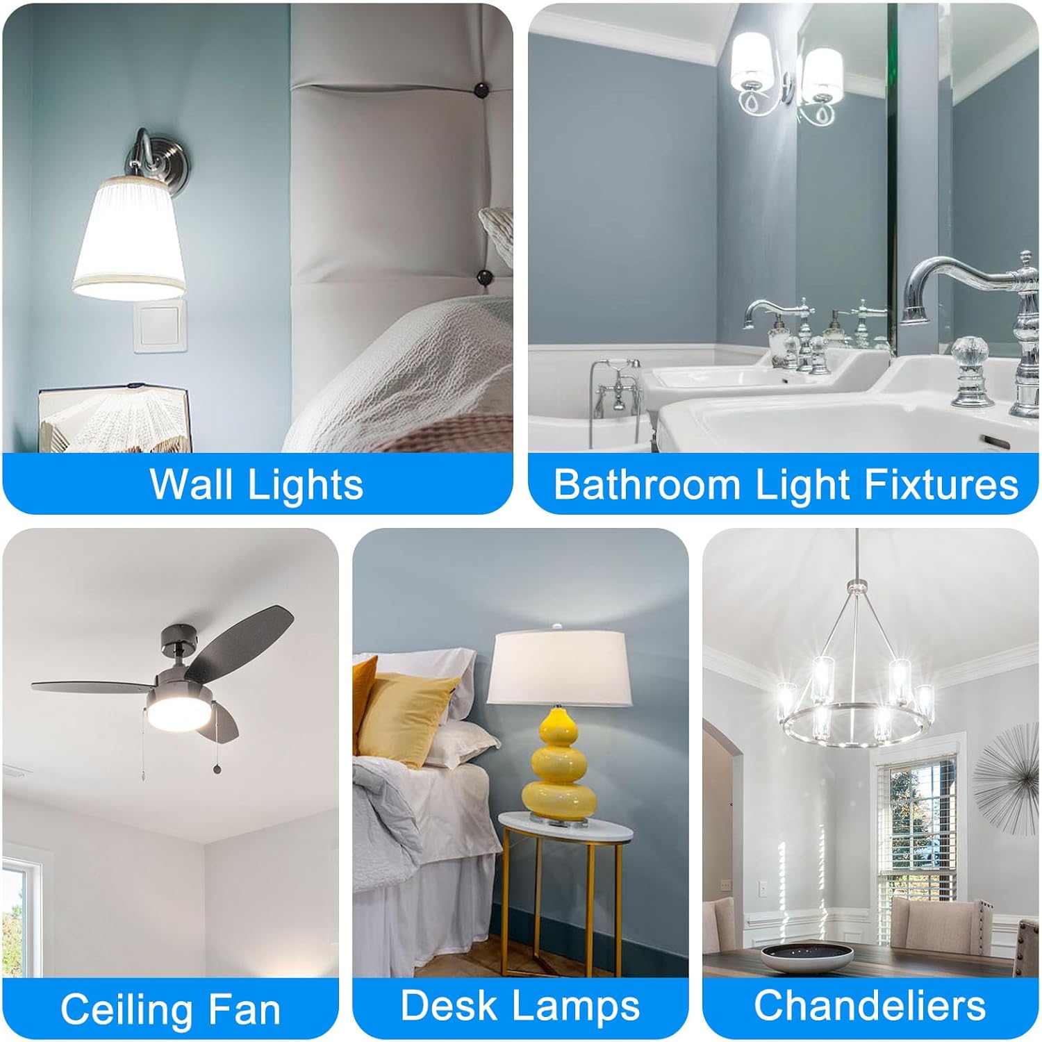 Dimmable E12 Candelabra LED Light Bulbs 60 Watt Equivalent 6W 6000K Daylight White 600lm E12 C7 T6 Small Base for 120 Volt Chandelier Pendant Ceiling Fan Lighting Table Salt Lamp, 4 Pack