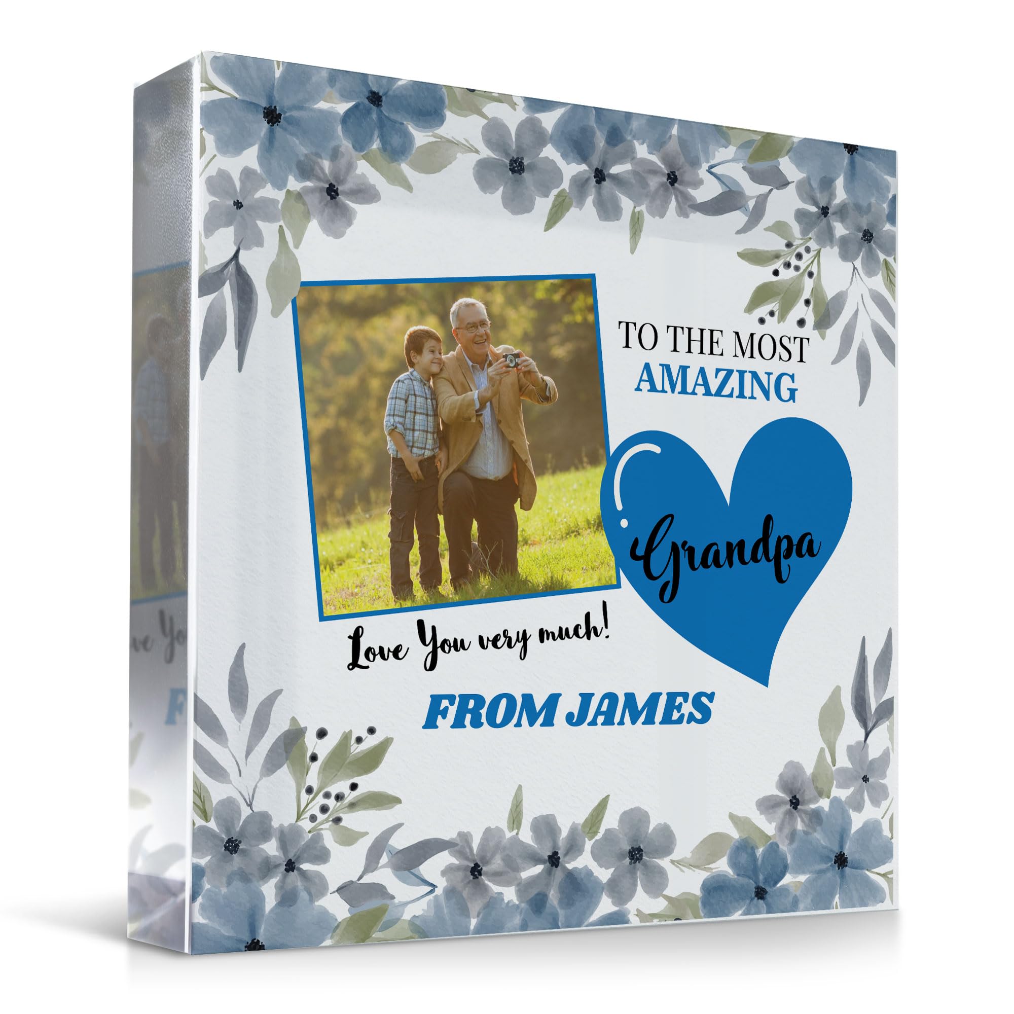 RED OCEAN Gift For Grandpa Grandad For Fathers Day Birthday Personalised Photo Block Gift For Grandparent Thank You Gift For Grandad Love Gift From Grandchild Gift For Him Keepsake