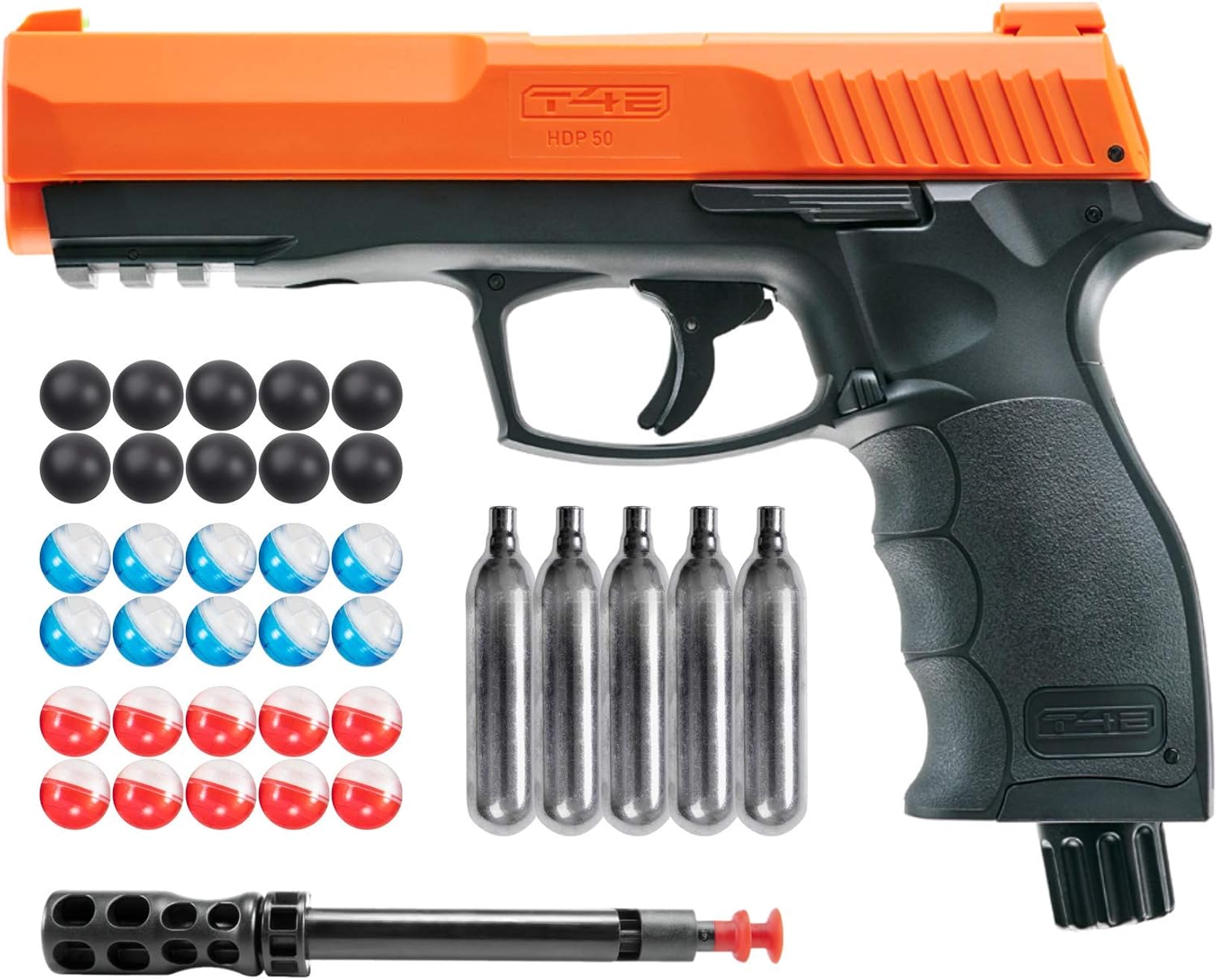 T4E by P2P HDP .50 Caliber Pepper Ball Air Pistol with Included 5X 12g CO2 Tanks w/ 10 Pepper Balls, 10 Powder and 10 Rubber Balls Bundle