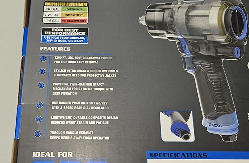 Miniatura 3 de Generic Earthquake XT Llave de impacto de aire compuesto de 12 pulgadas, azul, 1200 ft. lbs. Torque de ruptura de pernos, pulsador FWDREV