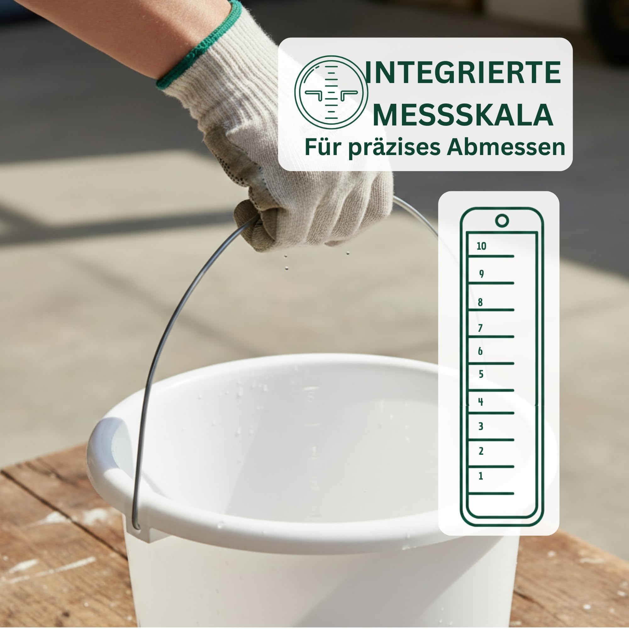 Novaliv 20 sztuk wiaderek 10 l, białe, z podziałką na wymiary, 10 l, 28,5 cm, praktyczne, uniwersalne ze skalą, do gospodarstwa domowego i ogrodu, idealne jako wiadro domowe, wiadro na wodę, wiadro do