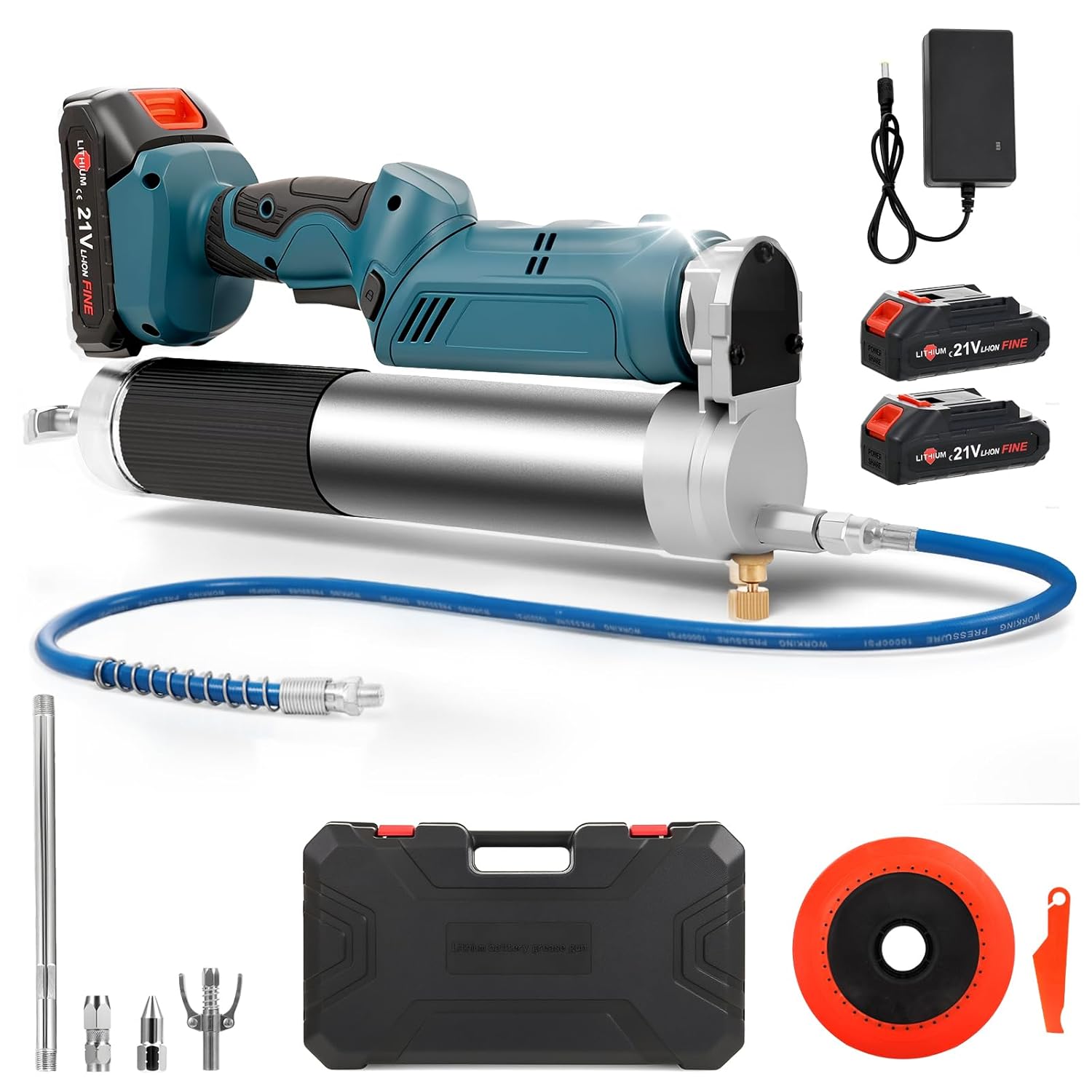 2-in-1 Electric Grease Machine, Cordless Battery Powered Grease Machine with 2 * 2.0AH Batteries & Bright LED Light,12,000 PSI 5.3 oz/min, Bulk Lubricant Only| Incompatible Standard Cartridge