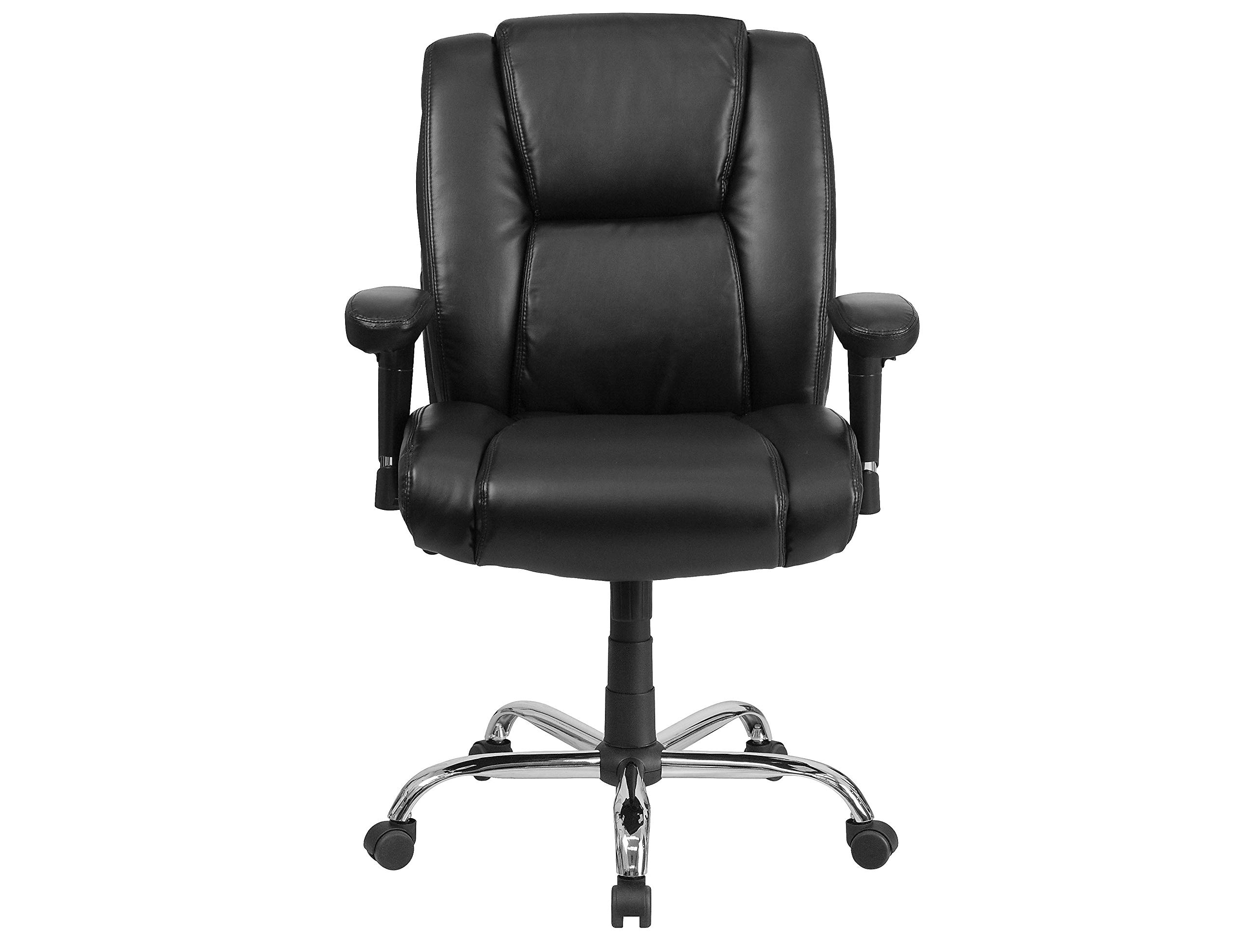 Flash Furniture HERCULES Series Big & Tall 400 lb. Rated Black LeatherSoft Ergonomic Task Office Chair with Chrome Base and Adjustable Arms