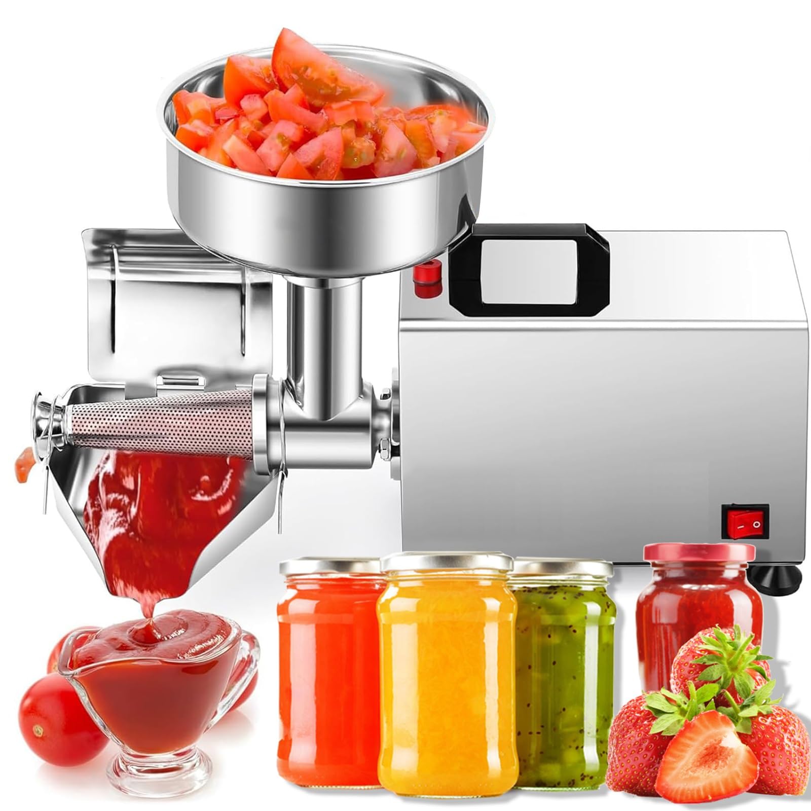 Macchina Elettrica per Scolare i Pomodori, Pressa Pomodori | Elettrico 450W Tritatutto Pressa per Salsa, per Puree, Marmellate, Salsa di Mele, Purè di Patate