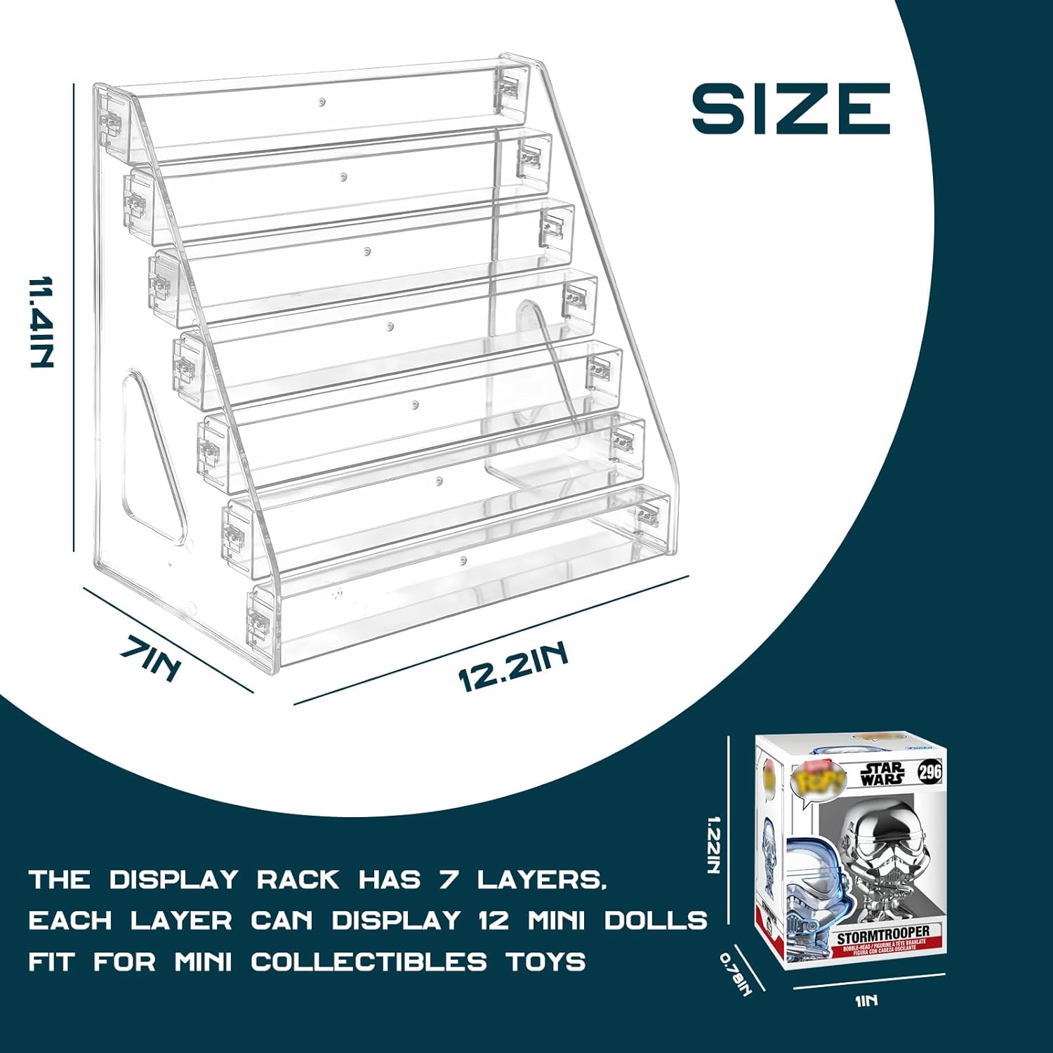 2 Pack Display Shelf for Funko Bitty Pop, 7 Layers Clear Tiered Display Stand for Mini Collectible Toys