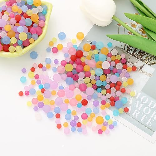 Miniatura 5 de 950 cuentas redondas acrílicas de colores, cuentas esmeriladas de colores mate, cuentas de vidrio esmerilado transparente para hacer joyas,