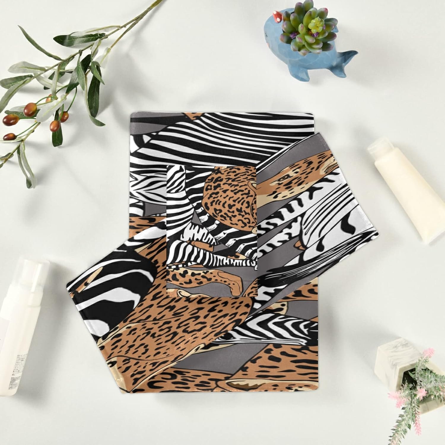 ALAZA Zebra Leopard Print Vintage Soft 3 Piece Bath Towels Set for Bathroom Spa Hotel, 1 Bath Towel+ 1 Hand Towel+ 1 Washcloth