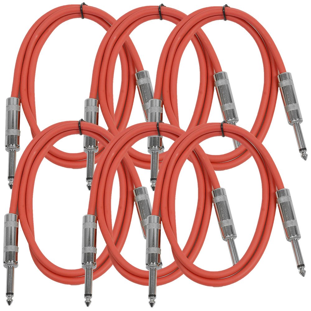 Seismic Audio SASTSX-3Red-6PK 3-Feet TS 1/4-Inch Guitar, Instrument, or Patch Cable, Red