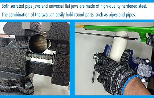 Miniatura 4 de MYTEC Tornillo de banco 2 en 1 resistente para banco de trabajo, 6.0 pulgadas azul, tornillo de mesa multiusos mejorado, tornillo de banco giratorio