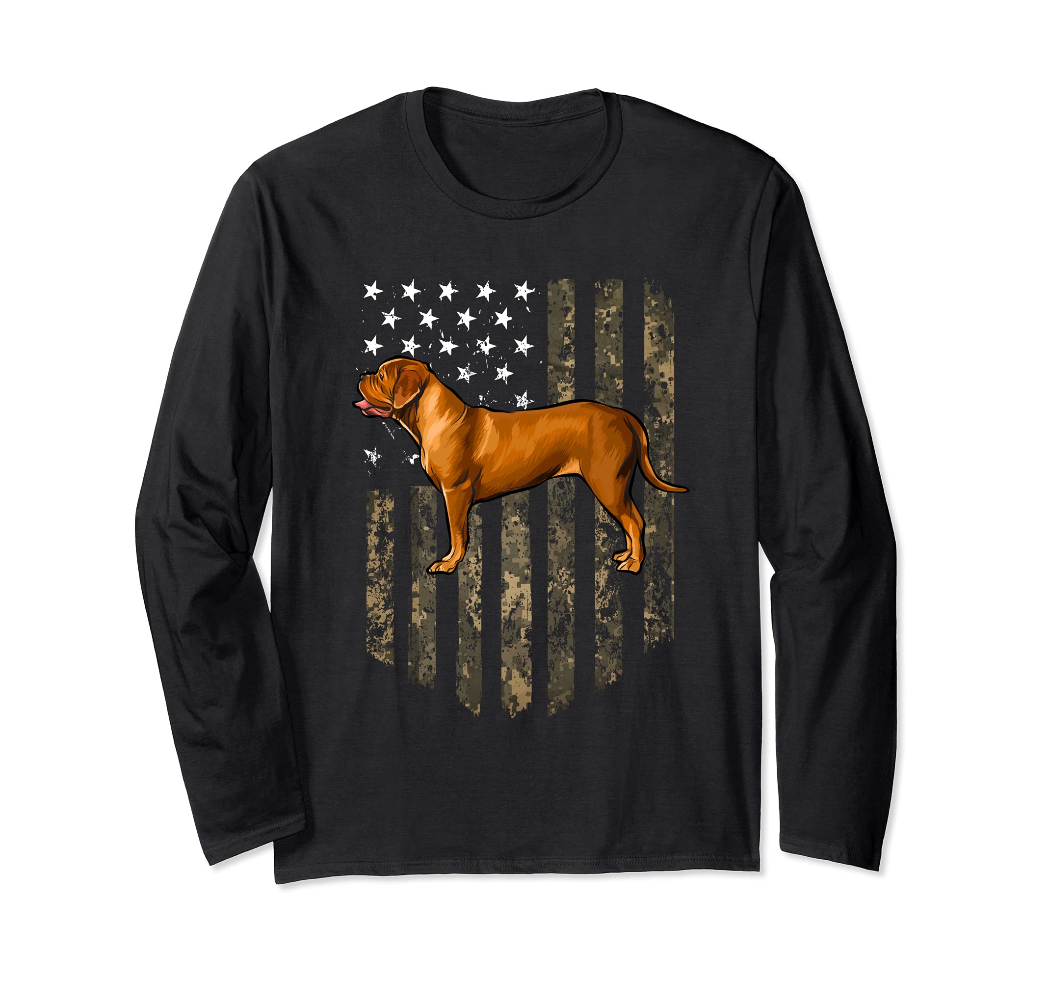 Camo American Flag Dogues de Bordeaux 4th Of July USA Long Sleeve T-Shirt, Black