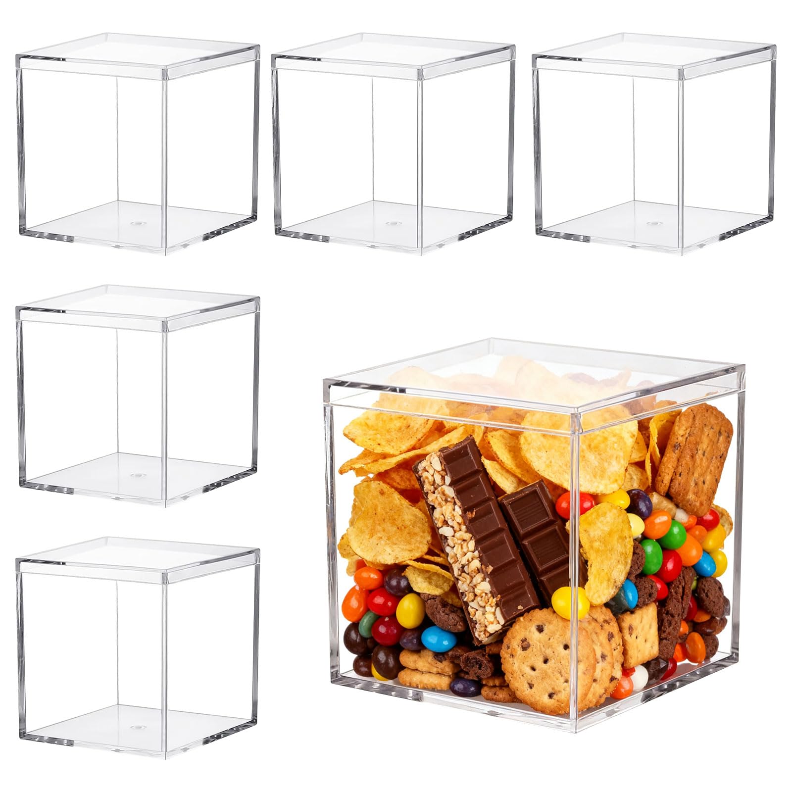 6 Pièces 10x10x10cm Boîte de Rangement en Cube Carré avec Couvercle Boite Acrylique Transparente avec Couvercles pour Rangement Bijoux,Bonbons,Jouets,Cadeaux,Collections,Maquillage,Biscuits