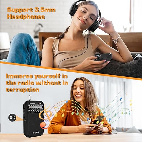 Miniatura 5 de XHDATA D220 Radio Portátil AM FM SW Receptor de Onda Corta Radios de Bolsillo, Radio Transistor Operada con 2 Pilas AA con Excelente Recepción