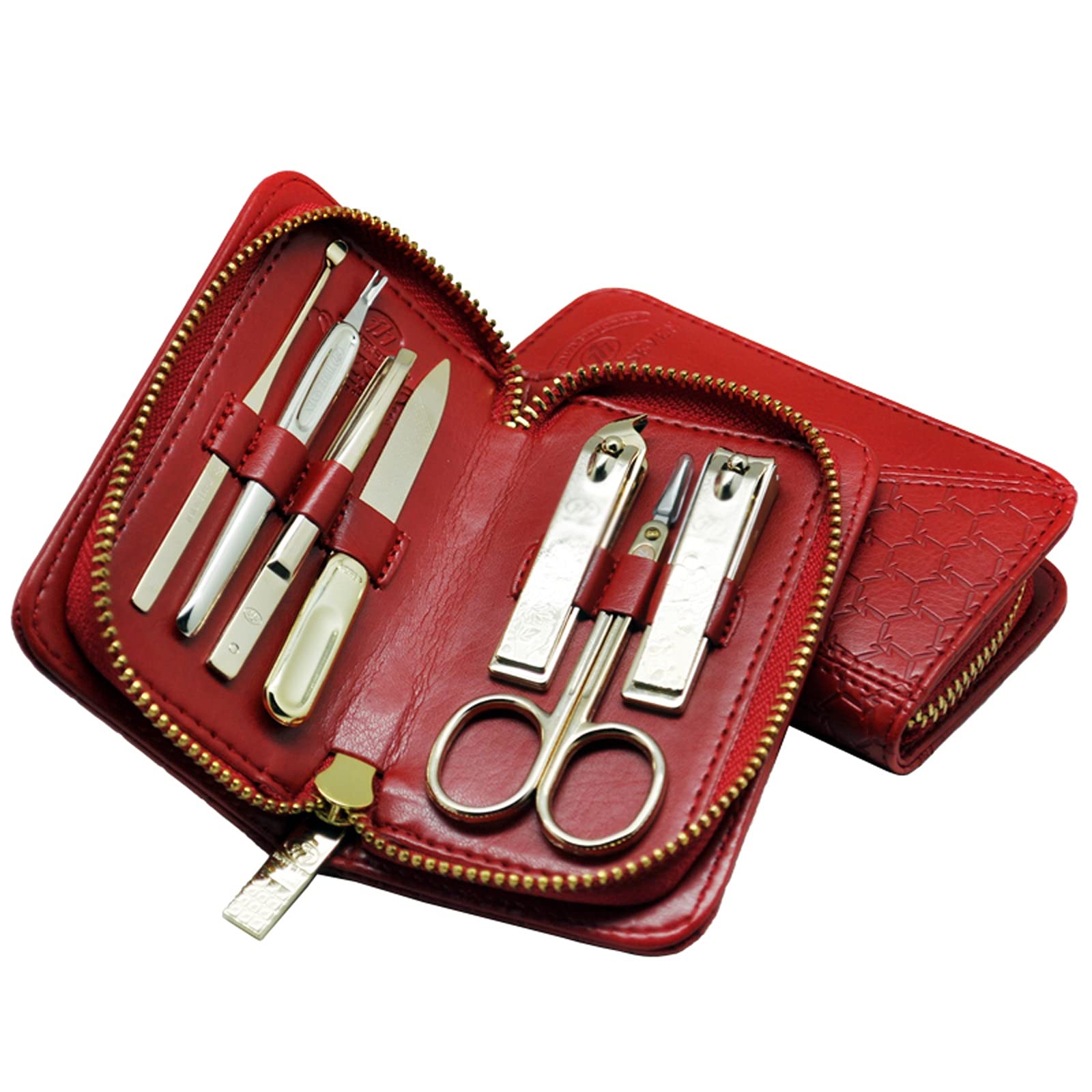 Profesional Cortaúñas Clippers de uñas Kit de pedicura 7 en 1 Kit de manicura de acero inoxidable con punta de cabello de nariz fácil de usar conjuntos de manicura adulto Mejor opción de regalo (marró
