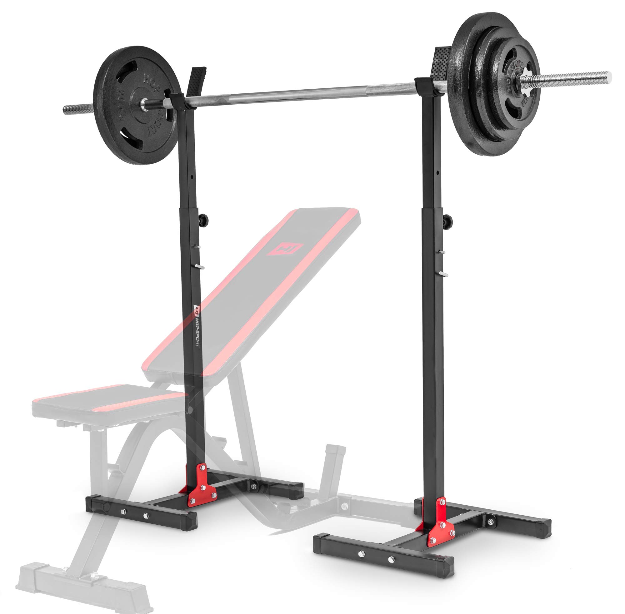 Support D'haltères Réglable Hop-Sport HS-1007L – Squat Rack 400 Kg, 9 Hauteurs, 5 Sécurités, Acier Robuste