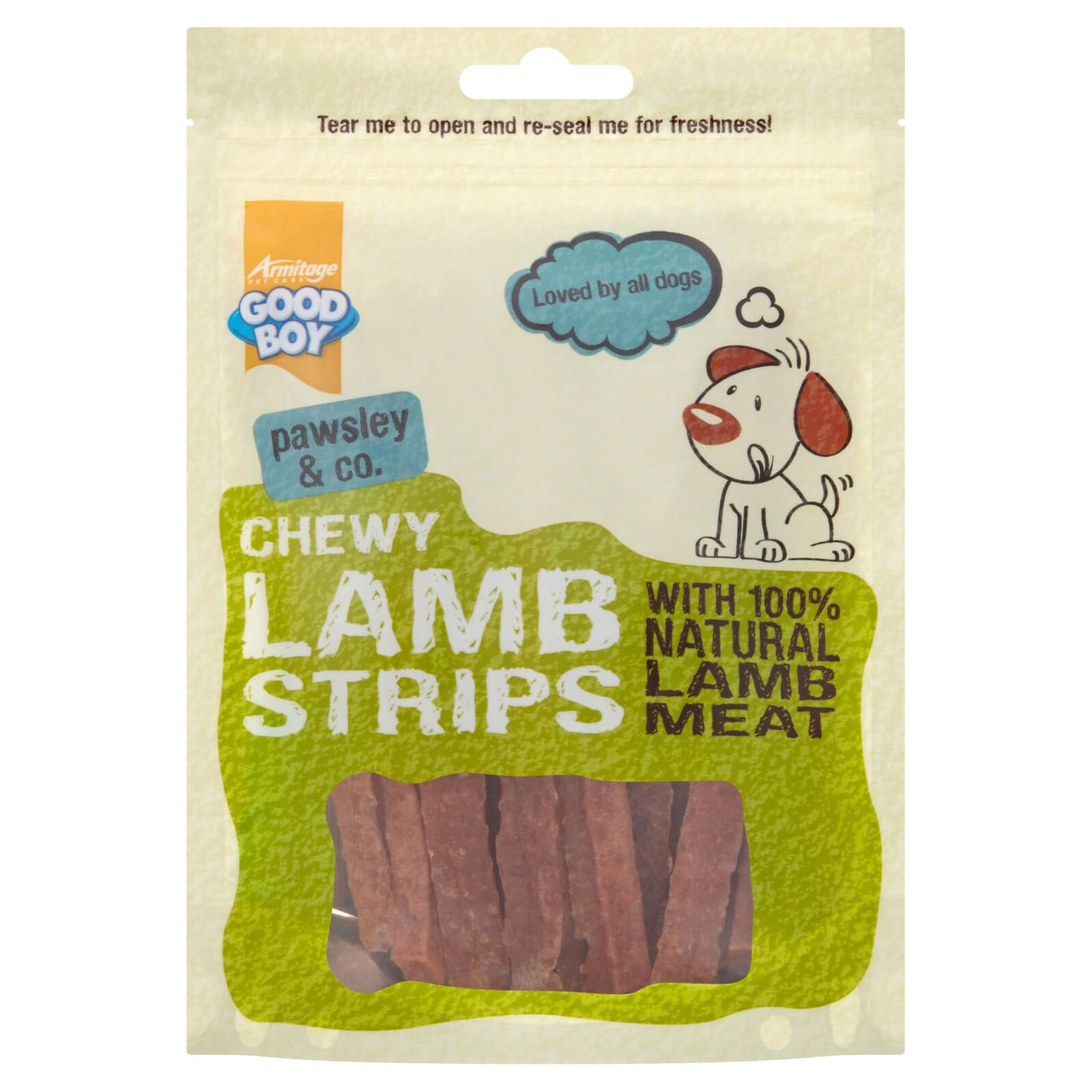 Pawsley & Co Good Boy Lamb Strips 80g, Transparent