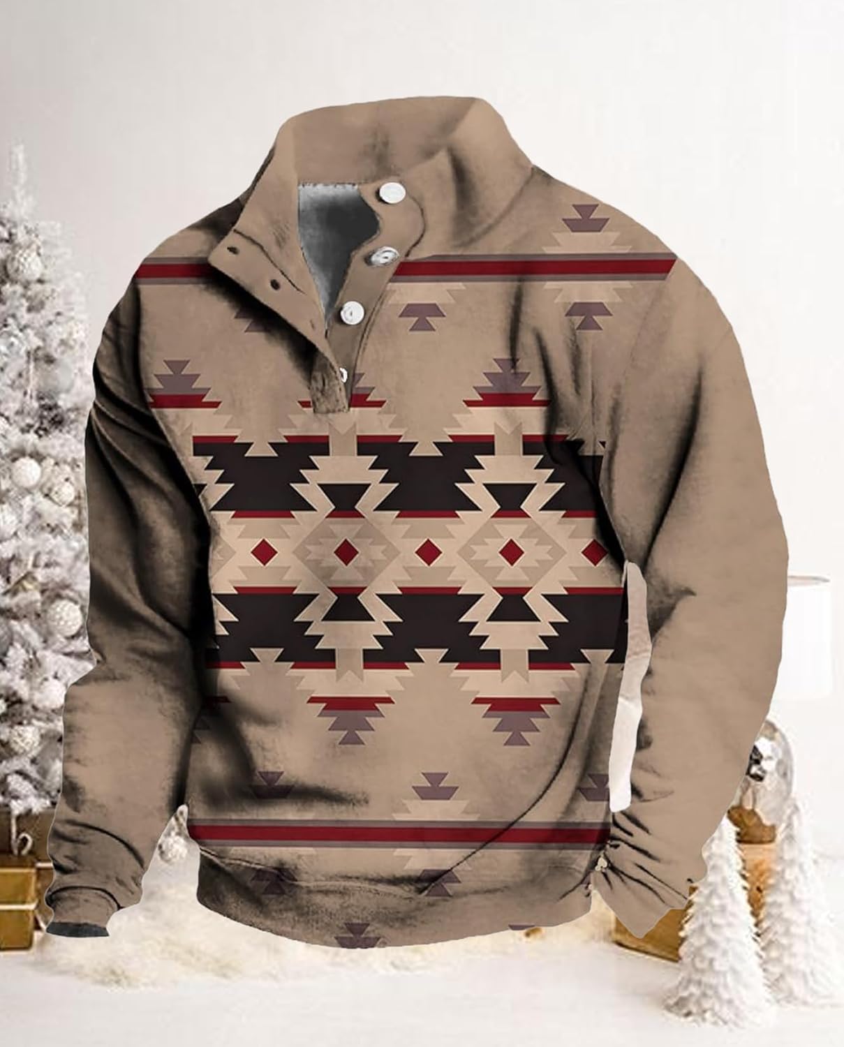 Western Sweatshirts for Men Aztec Ethnic Print Quarter Zip Pullover Fleece Hoodies Casual Stand Collar Sweatshirt - Image 5