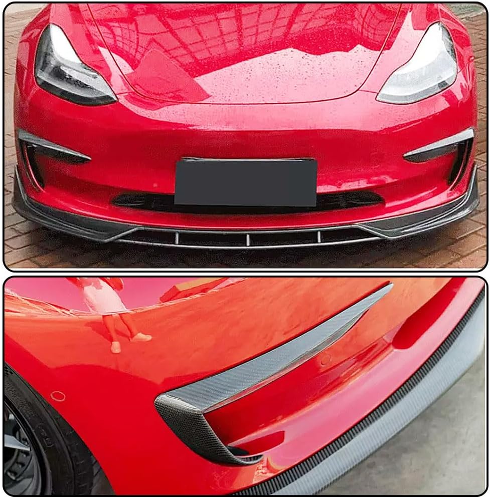 Real Carbon Fiber Fog Light Cover Splitter Canard for Tesla Model 3 2016-2021 Front Bumper Front Headlight Covers Eyelids Eyebrows