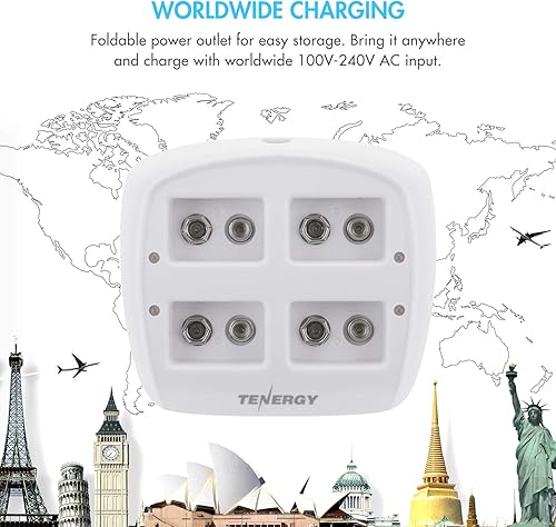 Miniatura 7 de Tenergy TN136 Smart 4 Bay 9V Cargador con 8 Pack Tenergy 9V NiMH 250mah Baterías Recargables