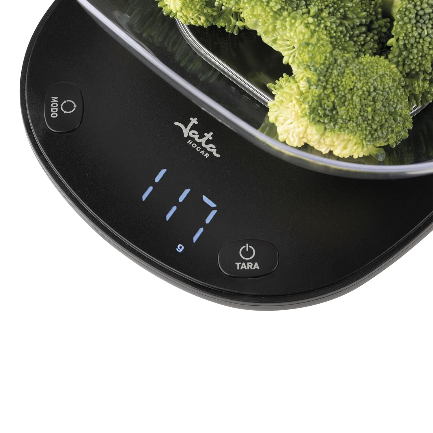 JATA HOGAR HBAL1709 – Digital Kitchen Scales with 1 L Bowl, up to 5 kg, Tare Function, Overweight Indicator and Low Battery, Measures: 17 x 21.5 x 8.5 cm